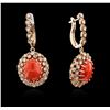 Image 2 : 14KT Rose Gold 11.54ctw Coral and Diamond Earrings