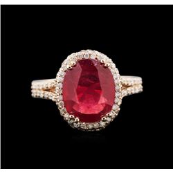 3.70ct Ruby and Diamond Ring - 14KT Rose Gold