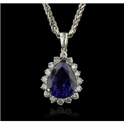 14KT White Gold GIA Certified 16.01ct Tanzanite and Diamond Pendant With Chain