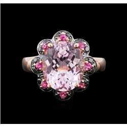 14KT Rose Gold 5.18ct Kunzite, Pink Sapphire and Black Diamond Ring