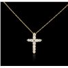 Image 2 : 14KT Yellow Gold 0.59ctw Diamond Cross Pendant With Chain