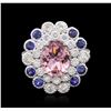 Image 1 : 14KT White Gold 2.24ct Tourmaline, Sapphire and Diamond Ring