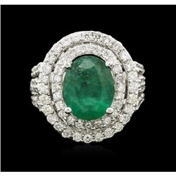 14KT White Gold 3.58ct Emerald and Diamond Ring