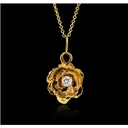 14KT Yellow Gold 0.08ct Diamond Flower Pendant With Chain