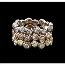 1.42ctw Diamond Stackable Rings - 14KT Tri Color Gold