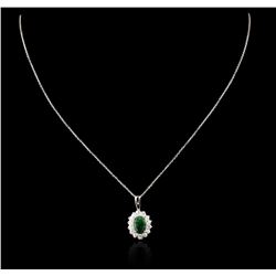 14KT White Gold 1.77ct Emerald and Diamond Pendant With Chain