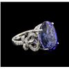 Image 2 : 12.47ct Tanzanite and Diamond Ring - 14KT White Gold