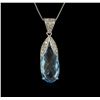 Image 1 : 9.94ct Blue Topaz and Diamond Pendant With Chain - 14KT White Gold