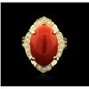 Image 1 : 14KT Yellow Gold 9.00ct Coral and Diamond Ring