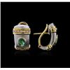 Image 2 : 18KT Two-Tone Gold 1.30ctw Emerald and Diamond Earrings