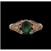 Image 1 : 14KT Rose Gold 1.22ct Emerald and Diamond Ring