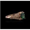 Image 2 : 14KT Rose Gold 1.22ct Emerald and Diamond Ring