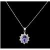 Image 2 : 14KT White Gold 3.14ct Tanzanite and Diamond Pendant With Chain