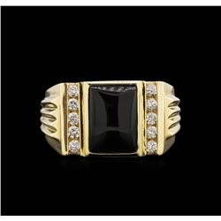 Onyx and Diamond Ring - 14KT Yellow Gold