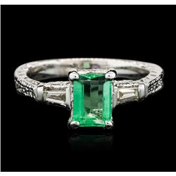 14KT White Gold 1.15ct Emerald and Diamond Ring