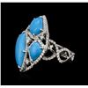 Image 2 : 14KT White Gold Turquoise and Diamond Ring