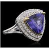 Image 2 : 14KT Two-Tone Gold 4.70ct Tanzanite and Diamond Ring