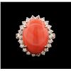 Image 1 : 8.71ct Coral and Diamond Ring - 14KT Rose Gold