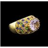 Image 2 : 18KT Yellow Gold 4.53ct Pink Amethyst, Multicolor Sapphire and Tsavorite Ring