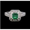 Image 1 : 14KT White Gold 0.77ct Emerald and Diamond Ring