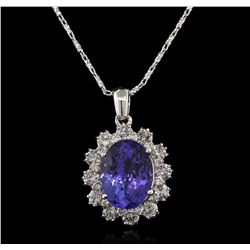 4.80ct Tanzanite and Diamond Pendant With Chain - 14KT White Gold