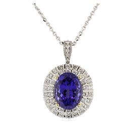 14KT White Gold GIA Certified 17.92ct Tanzanite and Diamond Pendant With Chain