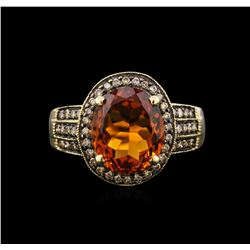 14KT Yellow Gold 5.53ct Citrine and Brown Diamond Ring