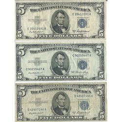 1934 $5 Silver Certificate Currency Lot of 6