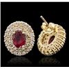 Image 2 : 14KT Yellow Gold 2.07ctw Ruby and Diamond Earrings