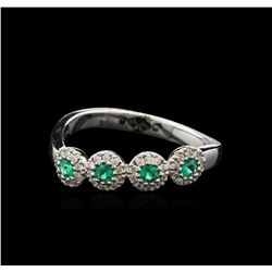 0.26ctw Emerald and Diamond Ring - 18KT White Gold