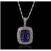 Image 1 : 18KT White Gold 3.59ct Tanzanite and Diamond Pendant With Chain