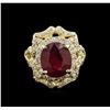 Image 1 : 6.44ct Ruby and Diamond Ring - 14KT Yellow Gold