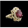 Image 2 : 6.44ct Ruby and Diamond Ring - 14KT Yellow Gold