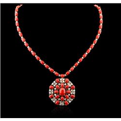 14KT Yellow Gold 33.95ctw Coral and Diamond Necklace