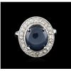 Image 1 : 14KT White Gold 10.01ct Black Star Sapphire and Diamond Ring