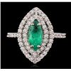 Image 1 : 14KT White Gold 0.83ct Emerald and Diamond Ring