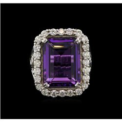 12.85ct Amethyst and Diamond Ring - 14KT White Gold