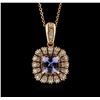 Image 1 : 14KT Rose Gold 1.76ct Tanzanite and Diamond Pendant With Chain