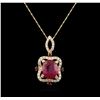 Image 2 : 14KT Yellow Gold 7.91ctw Ruby and Diamond Pendant With Chain