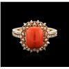 Image 1 : 14KT Rose Gold 4.83ct Coral and Diamond Ring