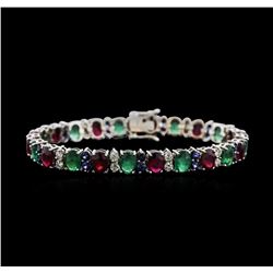 14KT White Gold 13.20ctw Emerald, Ruby, Sapphire and Diamond Bracelet