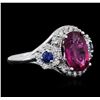 Image 2 : 14KT White Gold 2.62ct Tourmaline, Sapphire and Diamond Ring