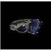 Image 2 : 3.22ct Tanzanite, Blue Sapphire and Diamond Ring - 14KT White Gold