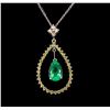 Image 1 : 2.18ct Emerald and Diamond Pendant With Chain - 14KT White Gold