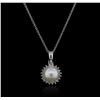 Image 2 : 14KT White Gold Pearl and Diamond Pendant With Chain