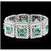 Image 1 : 14KT White Gold 12.42ctw Emerald and Diamond Bracelet