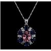 Image 2 : 14KT White Gold 2.65ct Tourmaline, Sapphire and Diamond Pendant With Chain