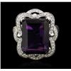 Image 1 : 9.40ct Amethyst and Diamond Ring - 14KT White Gold