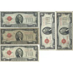 1928 $2 Currency Lot of 5