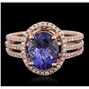 Image 1 : 14KT Rose Gold 3.22ct Tanzanite and Diamond Ring